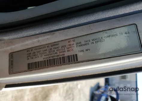 1993 Volkswagen Eurovan Cl from USA, damaged, VIN WV2HD0706PH003480